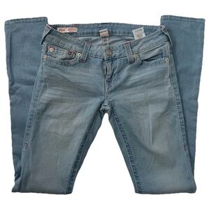 True Religion Stella Women's Jeans Skinny Fit Low Rise Pink Thick Stitch Size 27